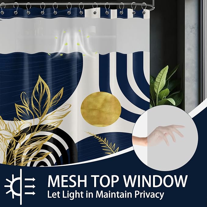 Navy Blue See Through Mesh Top Shower Curtain - Image 2