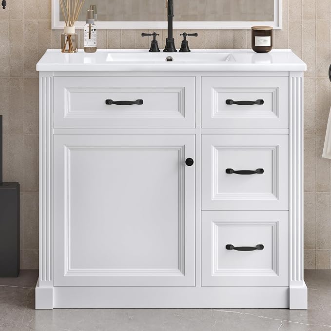 36 in Bathroom Vanity with Sink, Drawers and Flip-Out Drawers, Modern Solid - Image 4