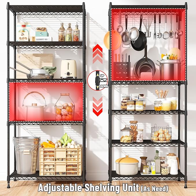 5-Tier Shelf, Shelves Capacity 1010LBS, Storage Shelves Adjustable Wire Shelving - Image 6