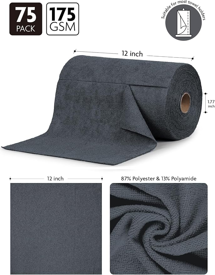 Fantasticlean Microfiber Cleaning Cloth Roll -75 Pack, Tear Away Microfiber - Image 7