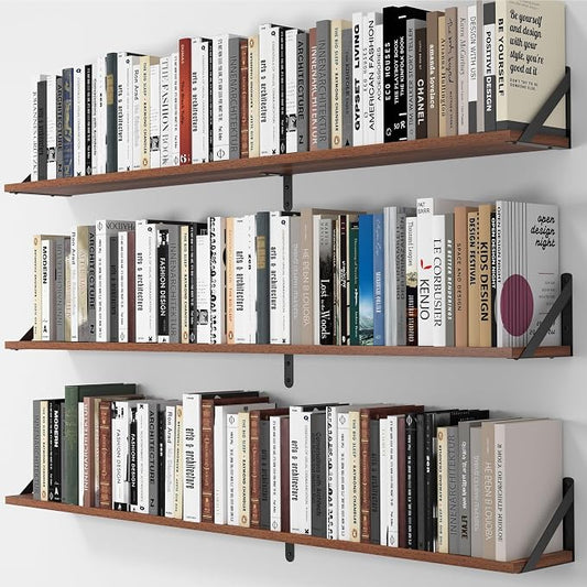Heimlove 48 Inch Large Wall Bookshelves Set of 3, Wall Mounted Bookshelves by Heimlove