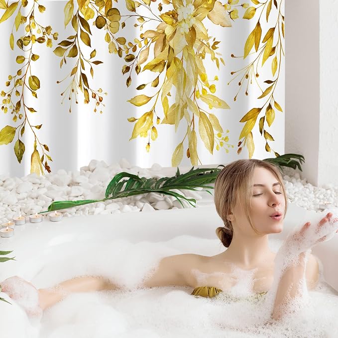 Gibelle Extra Long Shower Curtain 72 x 84, Watercolor Plant Eucalyptus Leaves - Image 2