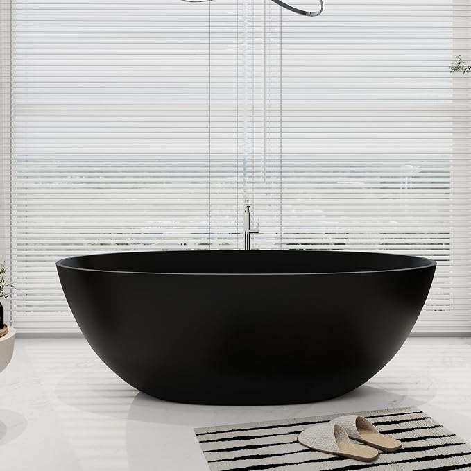 SJ STAR&JANE 65" Solid Surface Freestanding Bathtub, Oval Soaking Stone Resin by SJSTARJANE