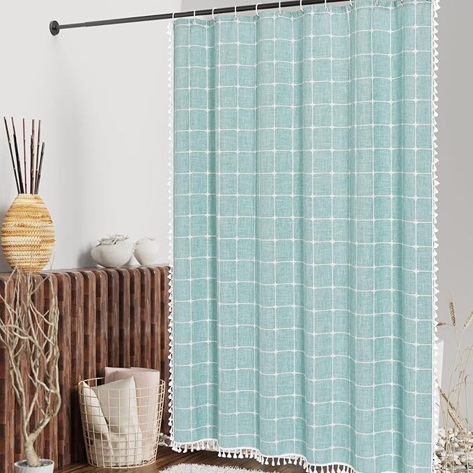 MitoVilla Teal Blue Boho Shower Curtains - Image 2