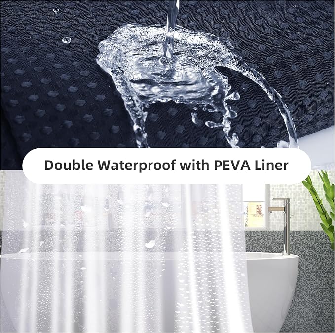 LaCyan 3 in 1 Waterproof Waffle Weave Shower Curtain and Clear Liner Set - Image 3