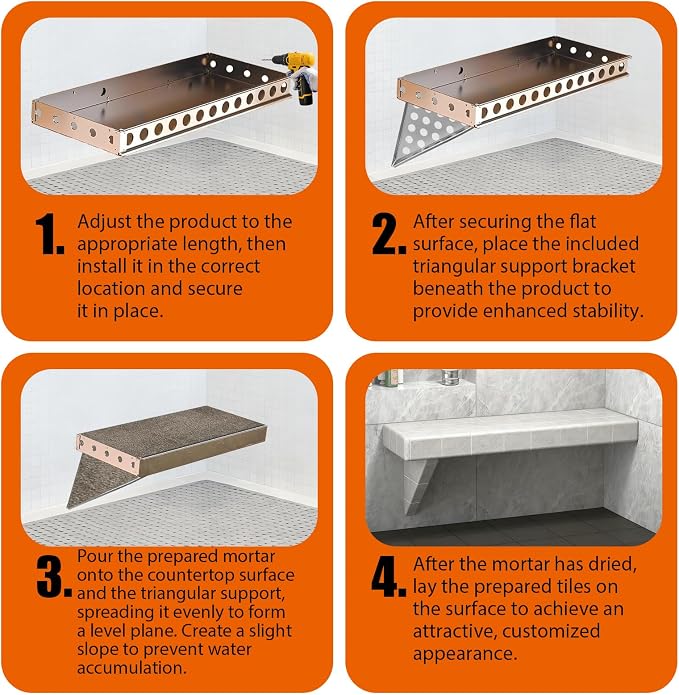 Floating Shower Bench, Adjustable Shower Bench, Heavy-Duty Aluminum Alloy - Image 6
