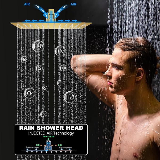 Brushed Gold Shower System Set Temperature Display Push Button Shower Faucet - Image 4