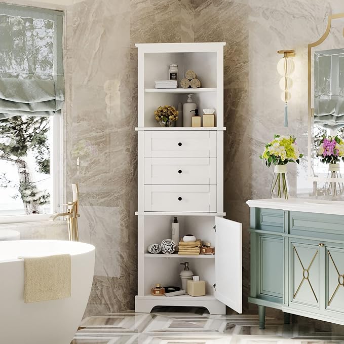 69" H Tall Corner Cabinet with Adjustable Shelves and Drawers, Storage - Image 5