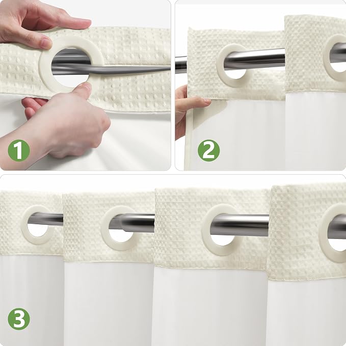 No Hook Waffle Weave Shower Curtain Set - Image 3