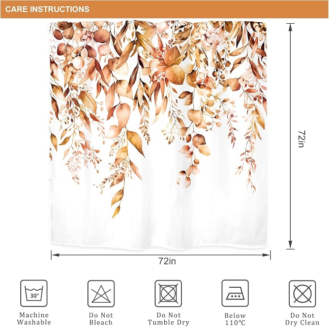 Riyidecor Burnt Orange Fall Autumn Shower Curtain - Image 5
