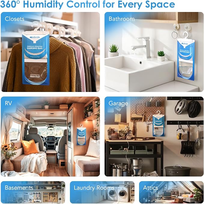 Moisture Absorbers 20 Pack Fragrance Free, Hanging Closet Dehumidifier Bags - Image 8