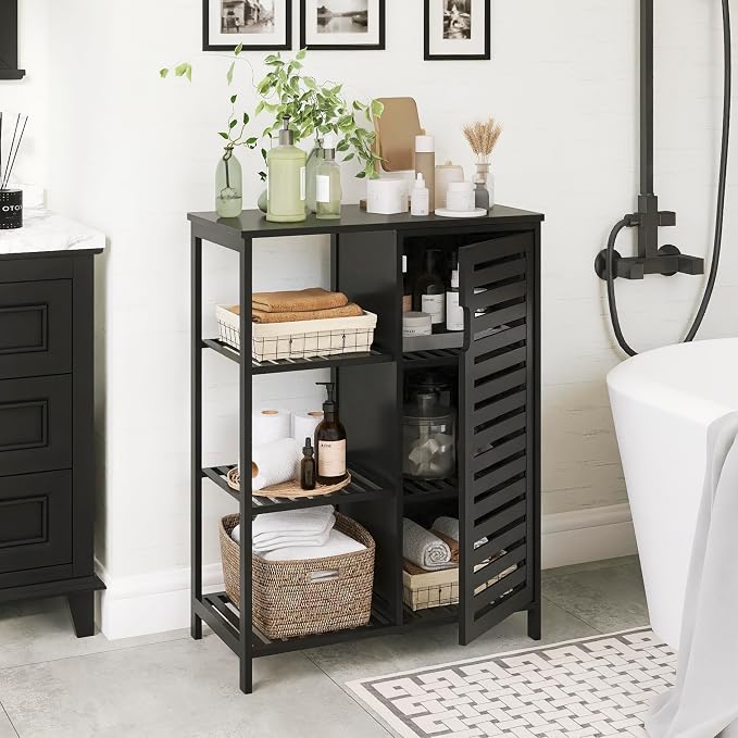 HITNET Black Bathroom Cabinet, Freestanding Storage Cabinet Bamboo Kitchen - Image 2