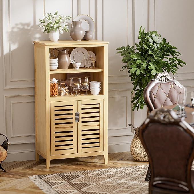 HITNET Bathroom Cabinet Freestanding, Bamboo Storage Cabinet 5-Tier Floor - Image 7