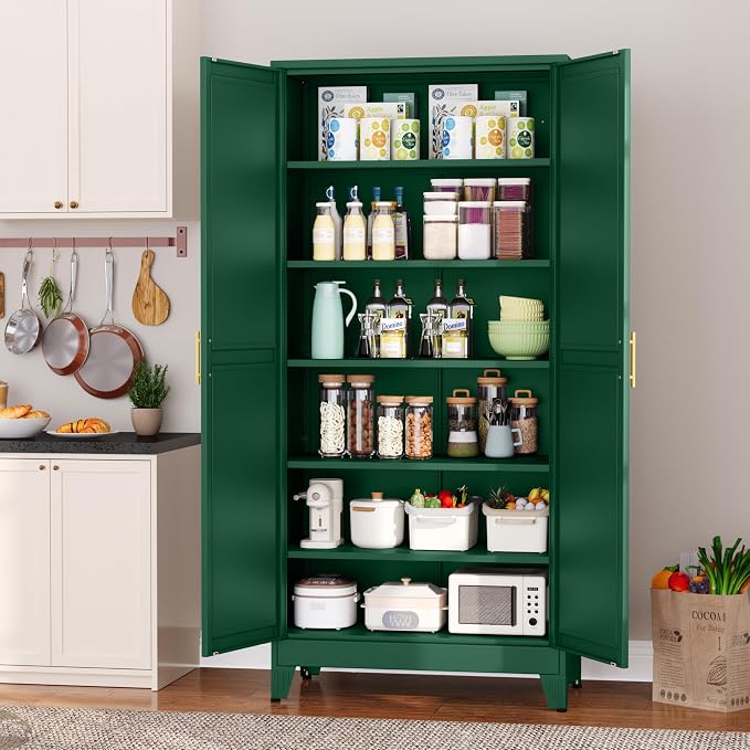Metal Pantry Cabinet with 2 Doors and 5 Adjustable Shelves, Versatile Storage - Image 9