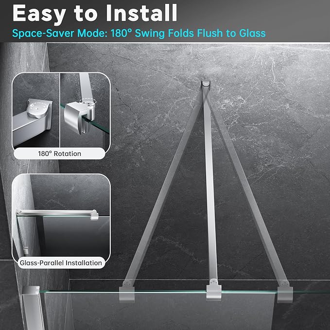 Frameless Shower Door Support Bar, Stainless Steel Wall-to-Glass Support Arm to - Image 3