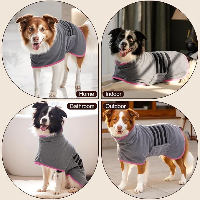 Microfibre Dog Bathrobe Towel Wrap Super Absorbent Dog Drying Coat Bath Robe - Image 6
