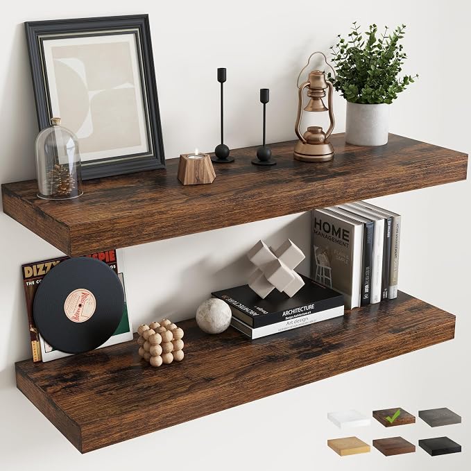40 Inch Long Floating Shelves for Wall 2 Pack, Easy Install Engineered Wood by Marsmiles