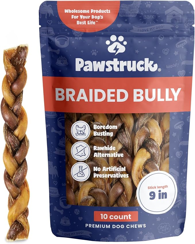 Pawstruck Natural 9” Braided Bully Sticks by Pawstruck