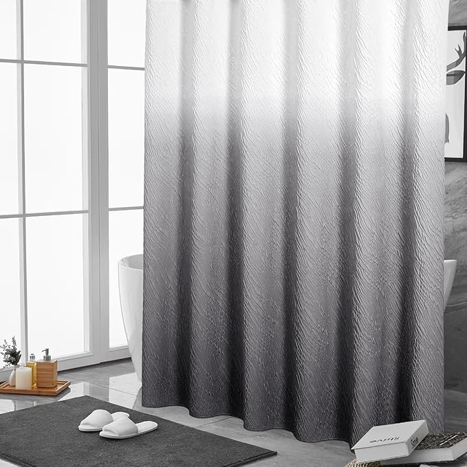 MitoVilla Grey Ombre Fabric Shower Curtain 72 x 78, Farmhouse Long Modern - Image 2