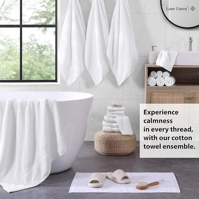 LANE LINEN 100% Cotton Luxury White Bath Towels - Image 3