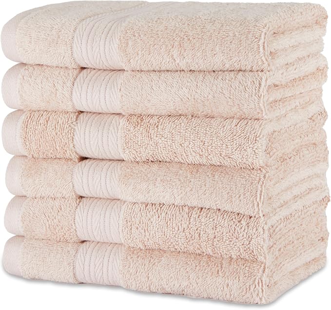 Amazon Basics Fade-Resistant 100% Cotton Hand Towel, 6 Pack, Blush Pink by AmazonBasics