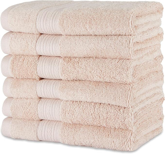 Amazon Basics Fade-Resistant 100% Cotton Hand Towel, 6 Pack, Blush Pink by AmazonBasics