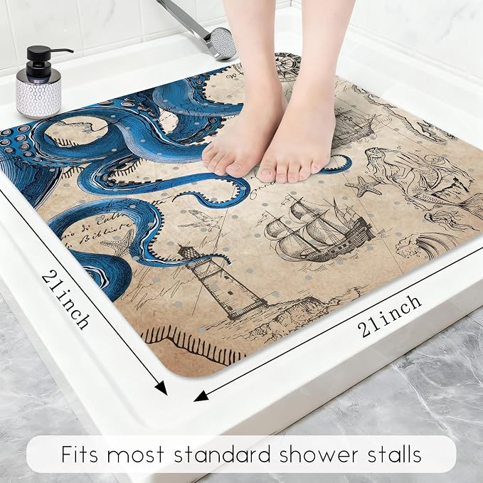 Bathtub Mat Non Slip, Octopus Square Bath tub Mat Shower Floor Mat - Image 2