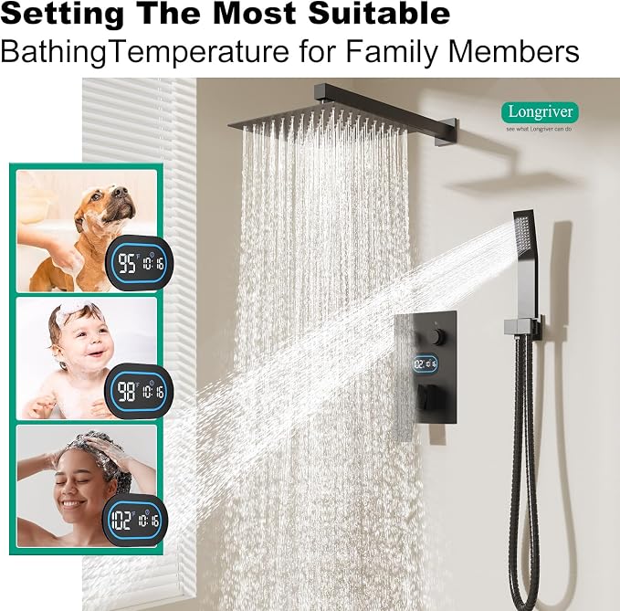 Push Button Diverter Shower Faucet Set, Hydro Power Temperature Display - Image 3