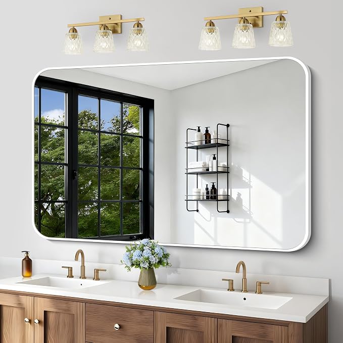 BONEWEI White Bathroom Mirror, 55x36 inch Wall Mirror by BONEWEI