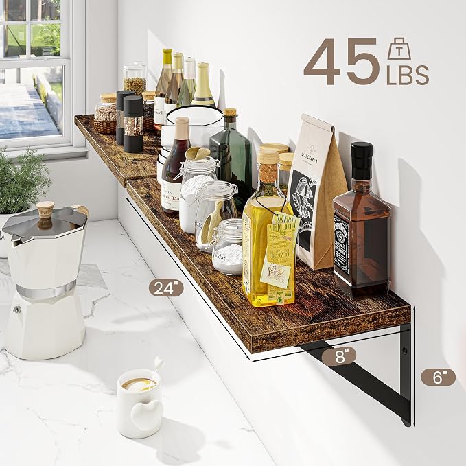 Dreamland Dark Brown Floating Shelves, 24W x 8D Wall Mounted Shelves Set of 2 - Image 3