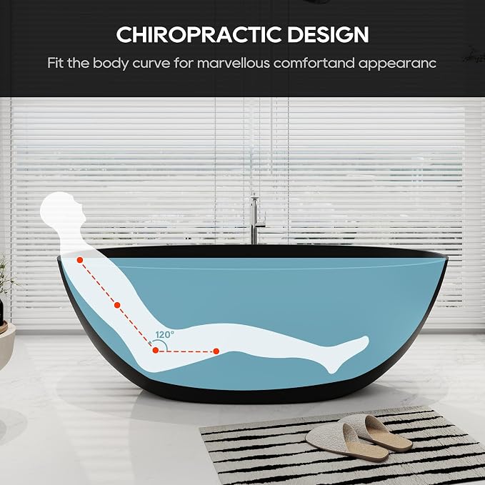 SJ STAR&JANE 65" Solid Surface Freestanding Bathtub, Oval Soaking Stone Resin - Image 5