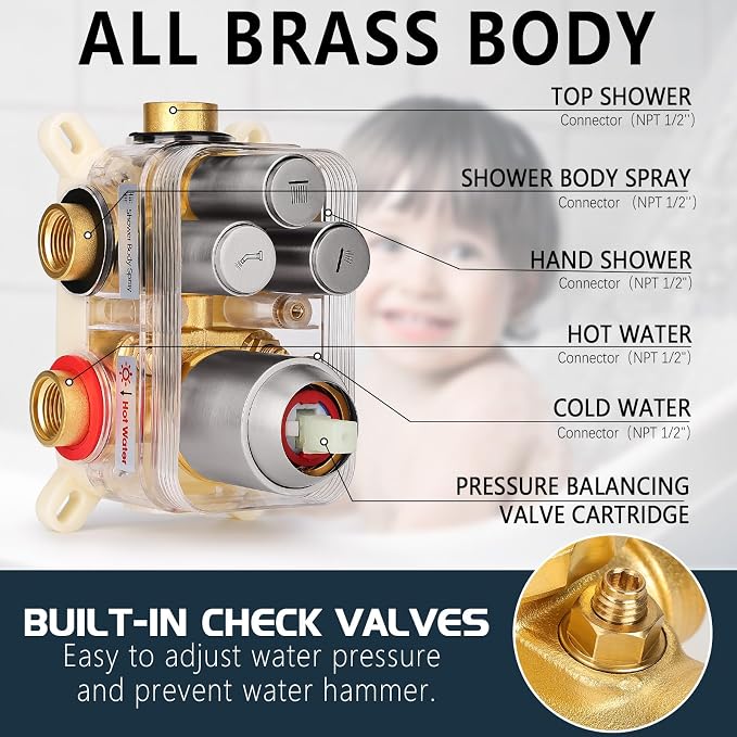 Shower Faucet Set Rainfall Shower System Push Button Diverter Shower Faucet - Image 6
