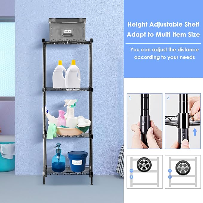 BNSPLY 4 Tier Wire Shelving Unit, Height Adjustable Wire Shelves, Metal Storage - Image 7