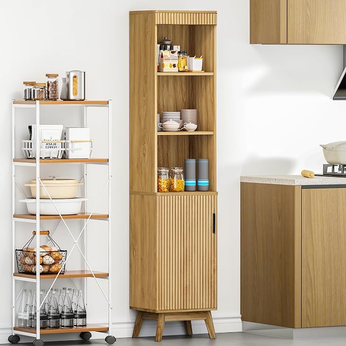 68" Tall Bathroom Storage Cabinet, Narrow Fluted Tower Cabinet - Image 7
