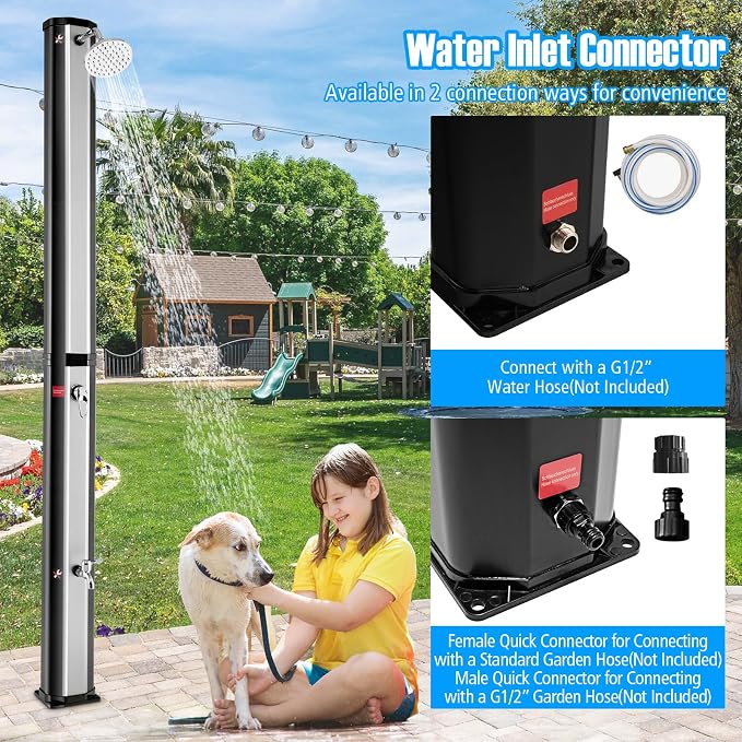 Goplus 9.3 Gallon Solar Heated Outdoor Shower, 7.2 FT Freestanding Garden Shower - Image 5