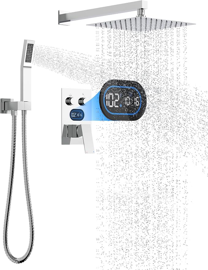 Push Button Diverter Shower Faucet Set Hydro Power Temperature Display by DesignedforaSpa-LikeShower