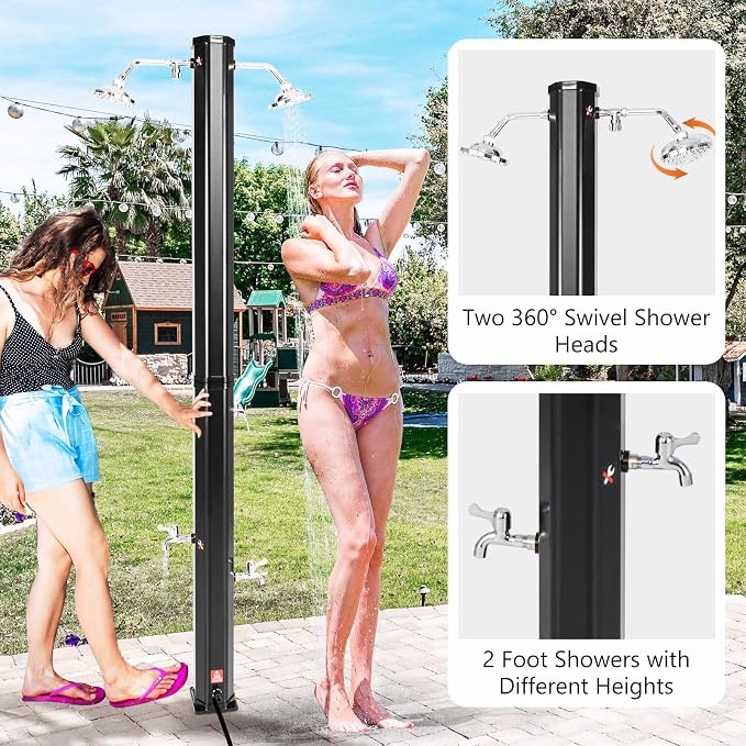 Goplus 9.3 Gallon Solar Heated Outdoor Shower, 7.2 FT Freestanding Garden Shower - Image 3