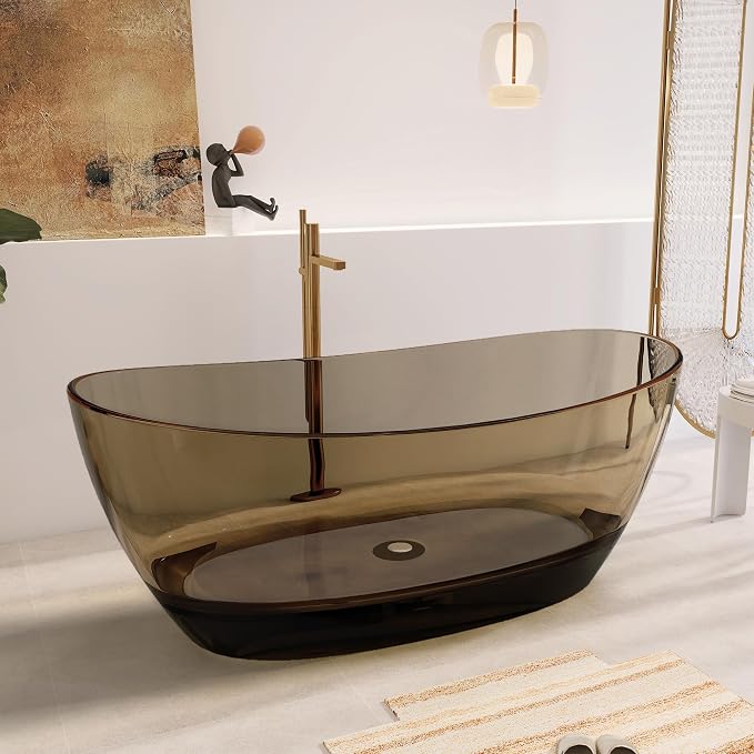 65" Premium Solid Surface Freestanding Bathtub, Contemporary Design Stand Alone - Image 2