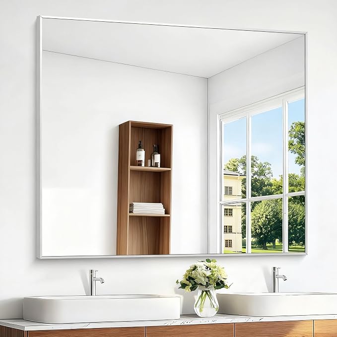 BONEWEI Silver Bathroom Mirror, 40x48 inch Wall Mirror by BONEWEI