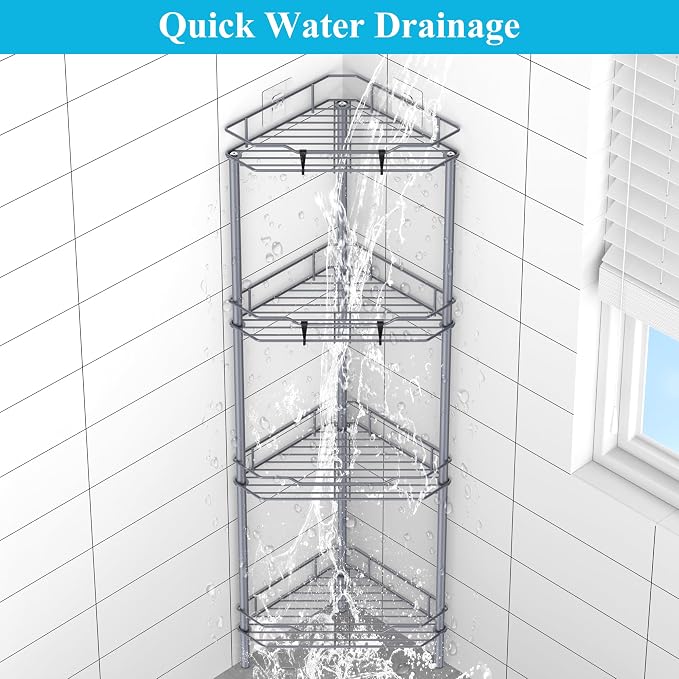 4 Tier Floor Standing Corner Shower Caddy Organizer Shelf - Image 6