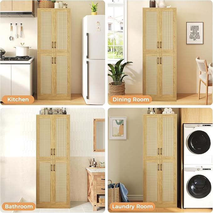 JASIWAY Kitchen Pantry Cabinet, Wooden Linen Pantry Cupboard - Image 6
