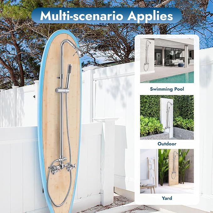 Polish Chrome Wall Mount Outdoor Shower Kit - Image 7