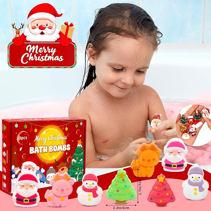 Christmas Bath Bombs for Kids, Snowman Tree Organic Essential Oil Bubble Bubble - Image 2