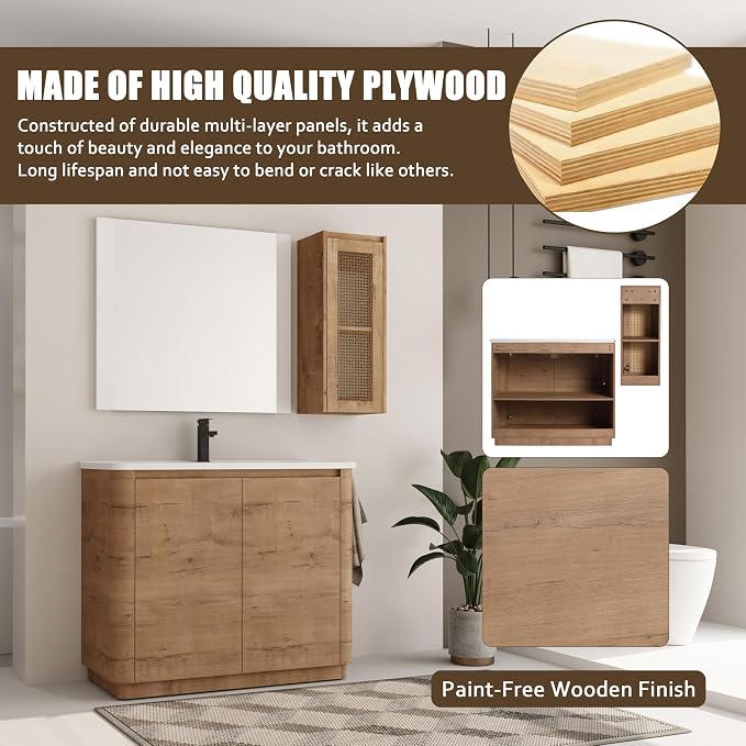 40 Inch Bathroom Vanity with Sink, Wooden Bathroom Cabinet with Soft Close Doors - Image 3