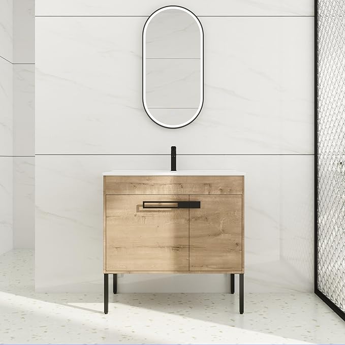 36 inch Bathroom Vanity with Sink, Single Sink Modern Mid Century Bathroom by SanMerah