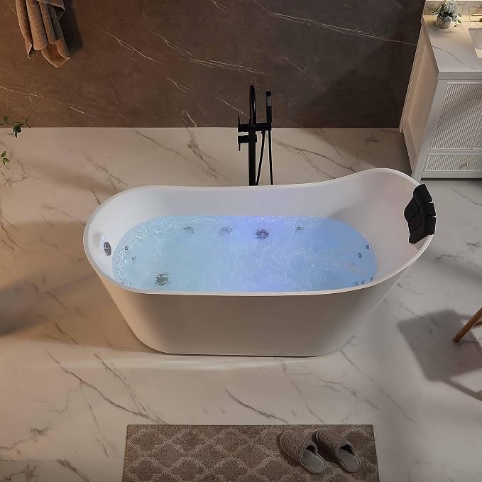 Empava Update Acrylic Whirlpool Bathtub, 67-Inch Freestanding Gracefully Oval - Image 3