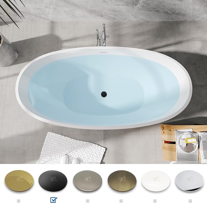 FerdY Koh Samui 65" Freestanding Bathtub, Elegant Oval Shape, Double Walled - Image 3