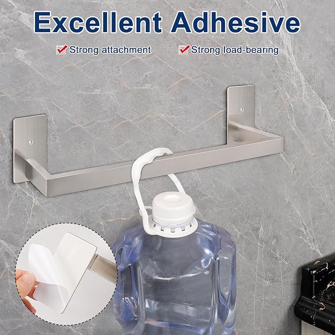 NearMoon Self Adhesive Bathroom Towel Bar, Stainless Steel Square Bath Wall - Image 3