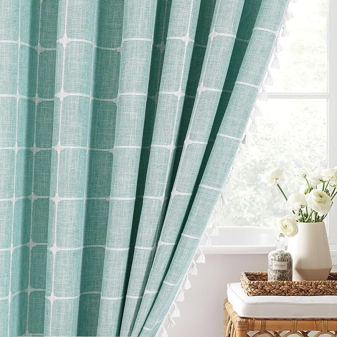 MitoVilla Teal Blue Boho Shower Curtains - Image 7