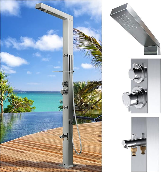 RENO 316 Marine Grade Brushed Stainless Steel Massage Outdoor Shower Panel by NoWorriesProducts